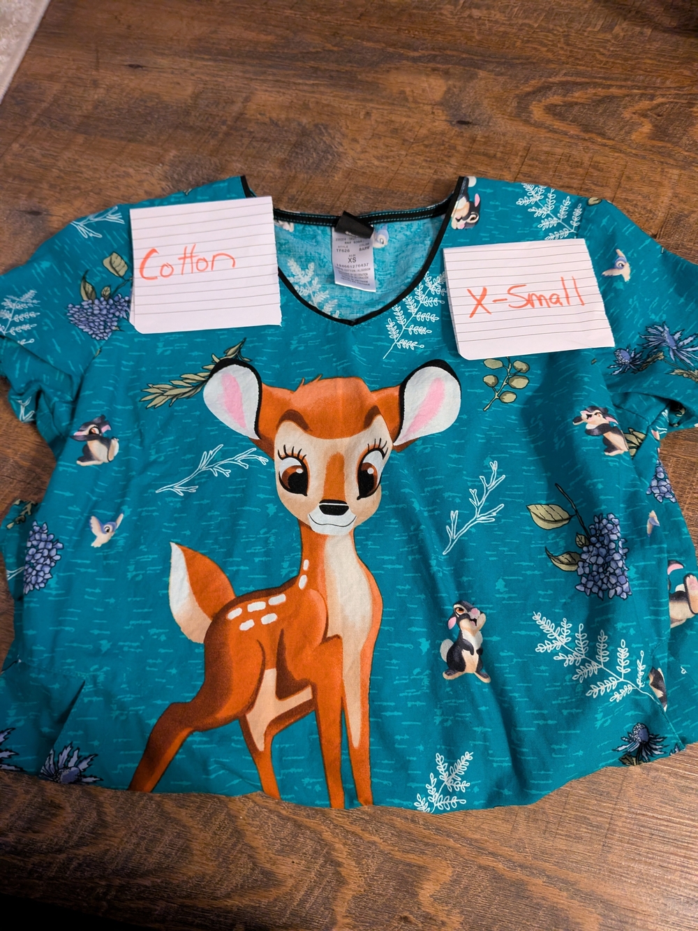 Teal Bambi Graphic Scrub Top